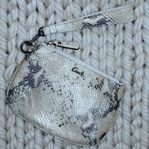 Coach Cream & Gold Python Print Leather Wristlet